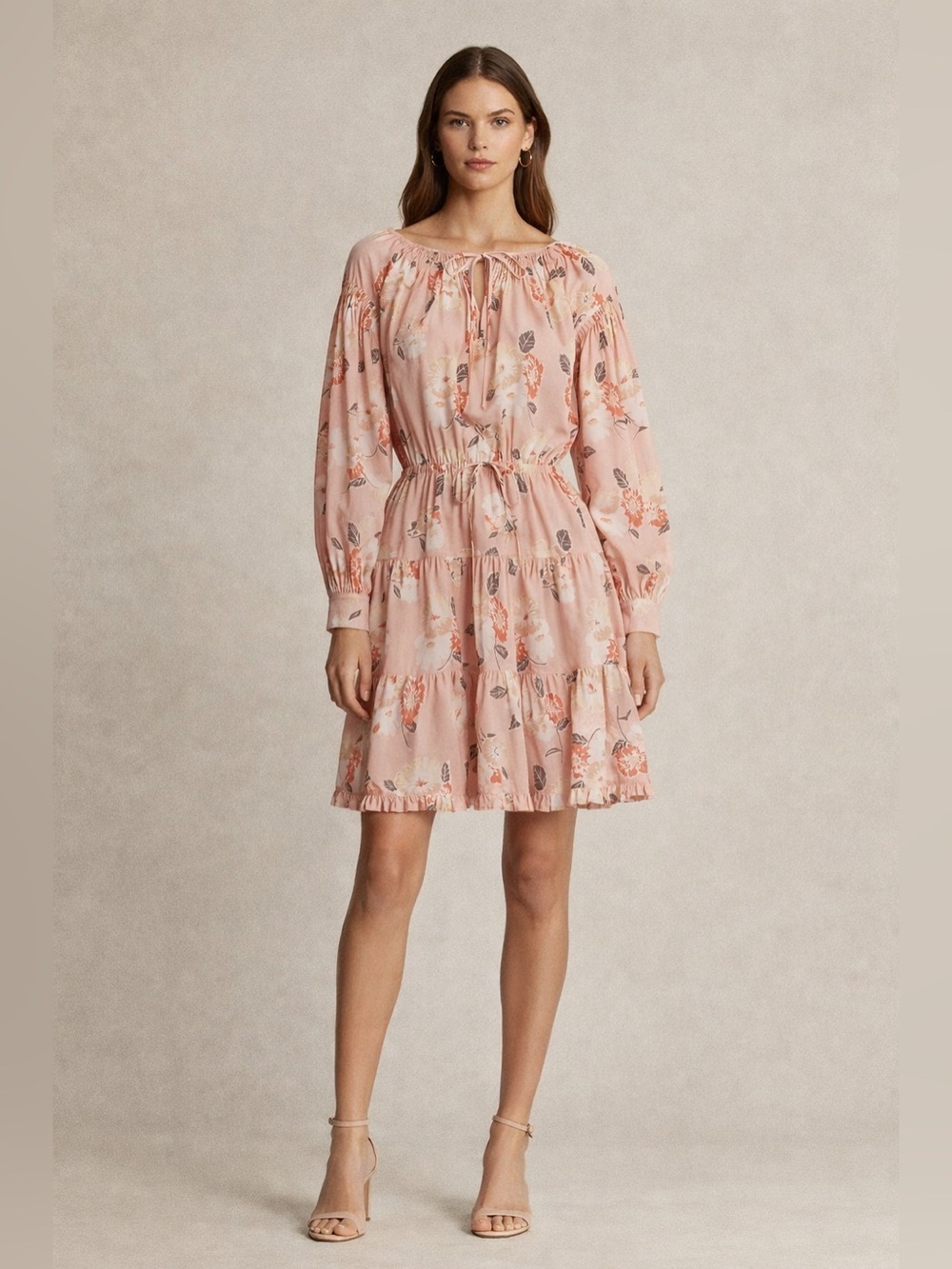 Lauren Ralph Lauren Floral Voile Tiered Tie-Neck Dress Size 10